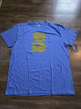 NWT Seattle Mariners Mens Ballpark Blue Tee w/yellow S on chest size 2XL